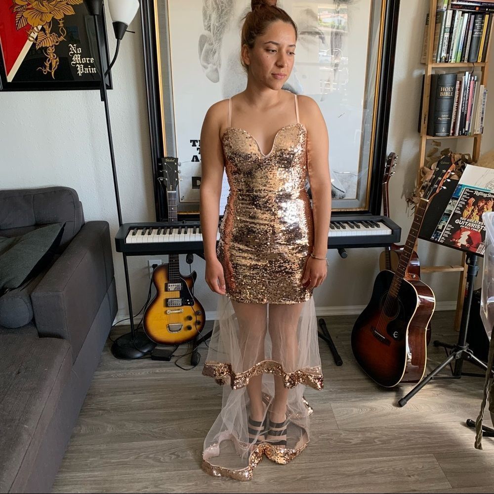 Rose Gold Mermaid Dress Fashion Nova Sz Small